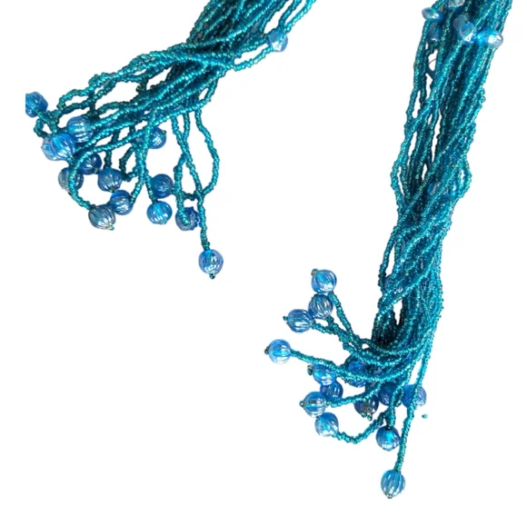 Bijoux Terner NWT Aqua Glass Seed Bead Long Ethnic Lariat Necklace - Picture 3 of 6